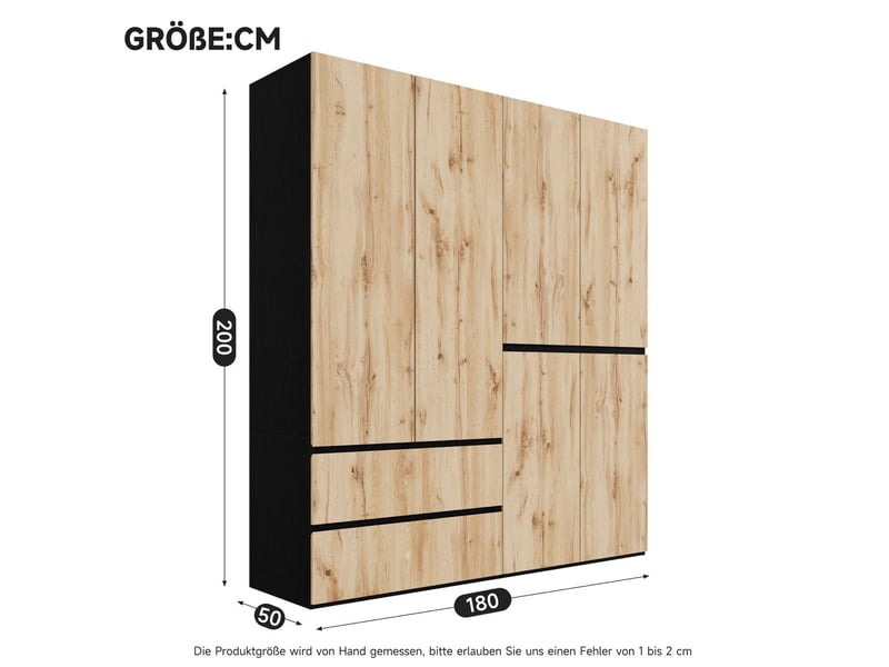  Armoire 6 portes 180x50x200 cm chêne artisan et blanc avec 5 tiroirs  - Conforama C