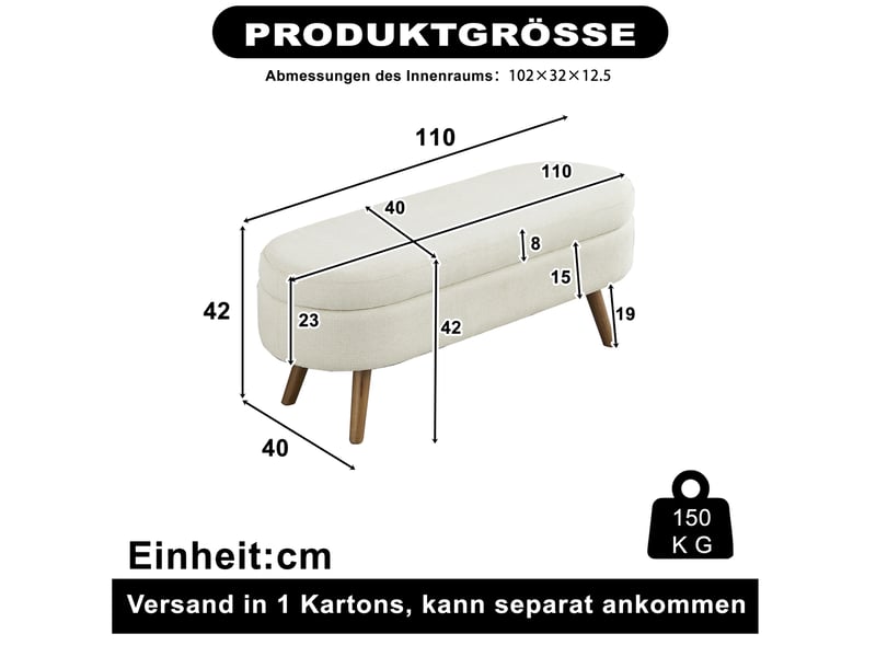  Banc de rangement 110x40x42 cm beige en chenille, coffre ventilé compact pour chambre, entrée ou salon  - Conforama C