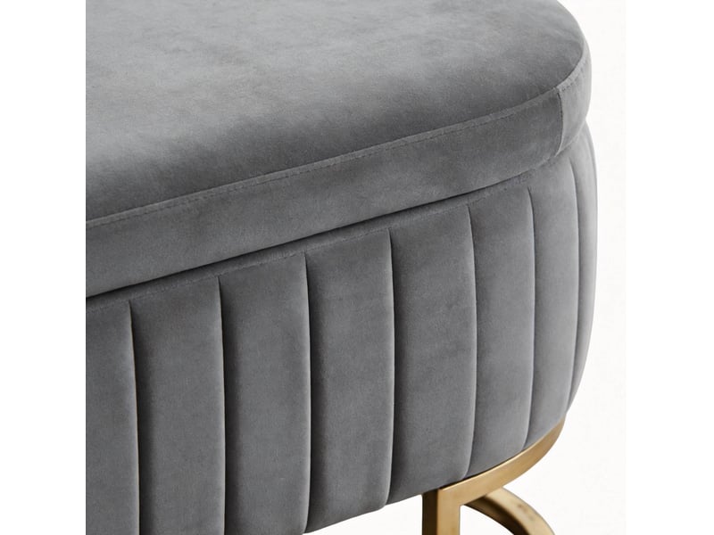  Banc de lit en velours avec rangement 129,5 x 42 x 46 cm gris clair, pieds en métal doré pour chambre  - Conforama D