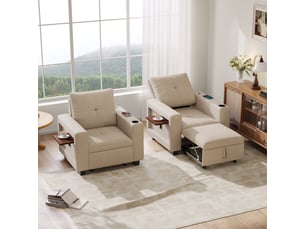 Fauteuil convertible 90x78x90 cm - canapé lit simple convertible avec tablette pliable et porte-gobelet - beige