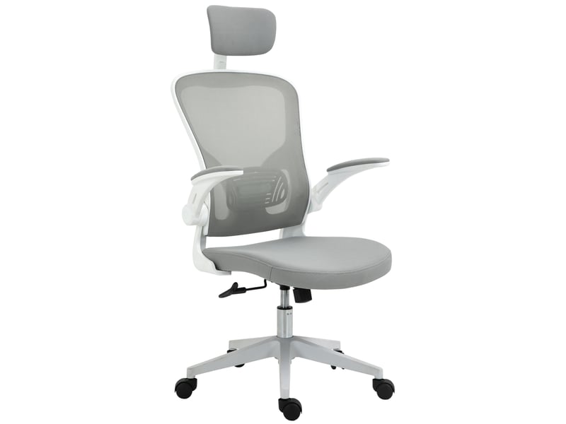  Fauteuil bureau ergonomique bascule, dossier haut, lombaire, appui-tête, accoudoirs rabattables, gris, 65x64x114-122 cm.  - Conforama A