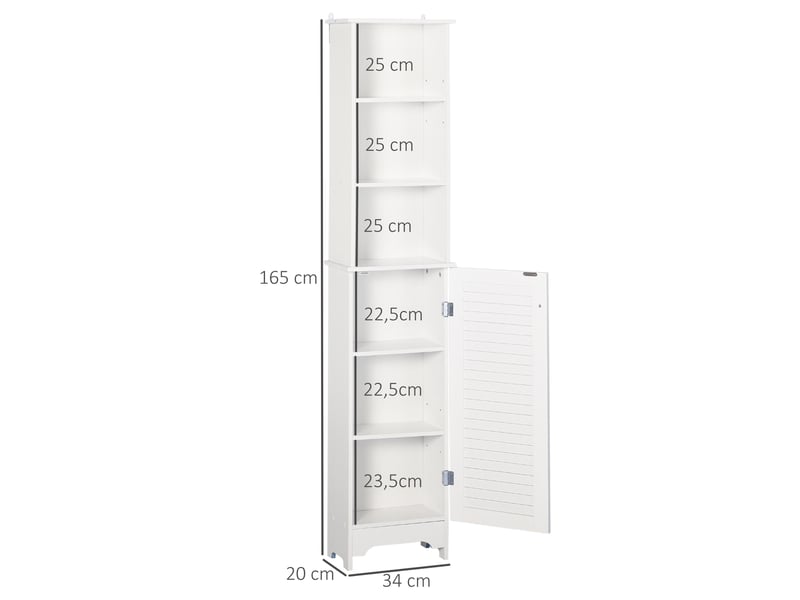Meuble colonne salle de bain 3 niches placard persienne porte 3 étagères mdf panneaux de particules blanc - Conforama C