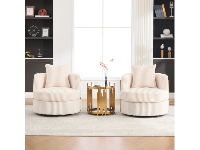  Fauteuil pivotant 76x79x78 cm avec rangement, revêtement en velours côtelé, coloris beige  - Conforama B