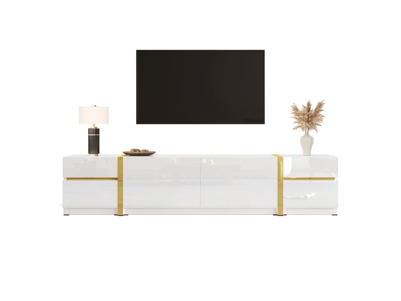  Meuble tv avec 4 tiroirs et 2 portes pour salon 180×40×38 cm en mdf et panneaux de particules blanc  - Conforama A