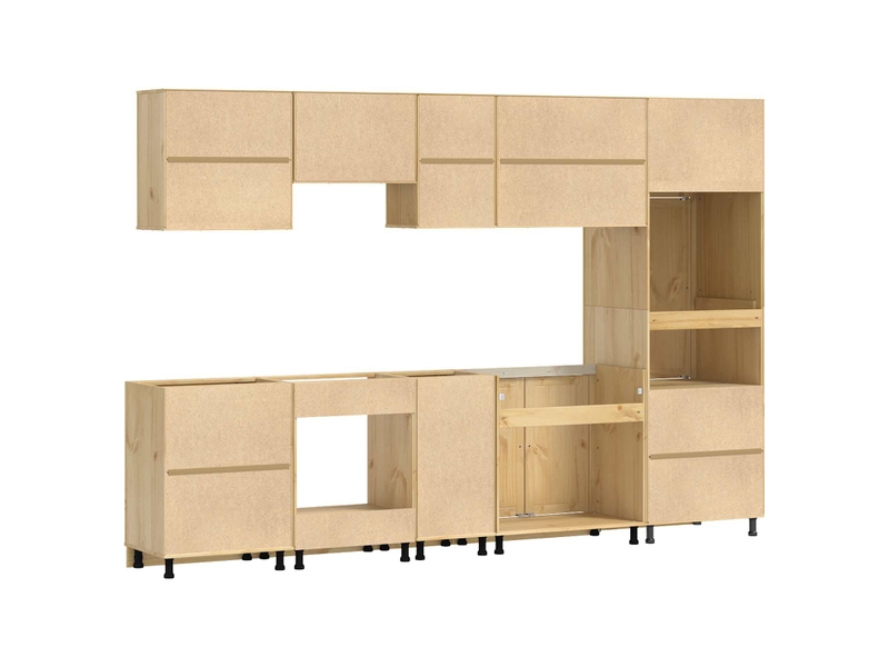 Buffet multifonction avec 2 tiroirs et 7 étagères 306 x 58 x 207 cm style moderne salle à manger en pin massif miel 02_0056022  - Conforama E