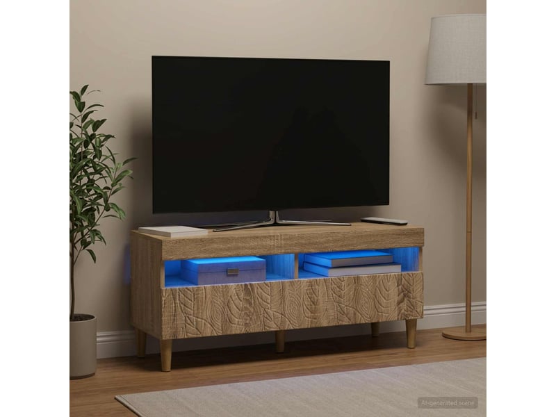  Meuble tv - banc tv - meuble de rangement led chêne sonoma bois d'ingénierie  - Conforama D