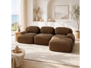 Canapé d'angle modenvie modulable 3 places en velours côtelé marron 298 x 178 x 70 cm