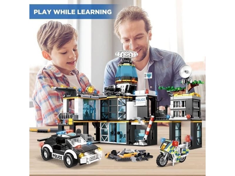  Jeu de construction station de police 2 étages avec helicoptere 1261 pieces  - Conforama C
