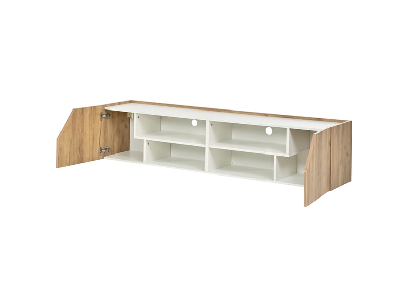  Meuble tv mural 180x36.5x40 cm avec led rgb bluetooth, blanc et aspect bois  - Conforama E