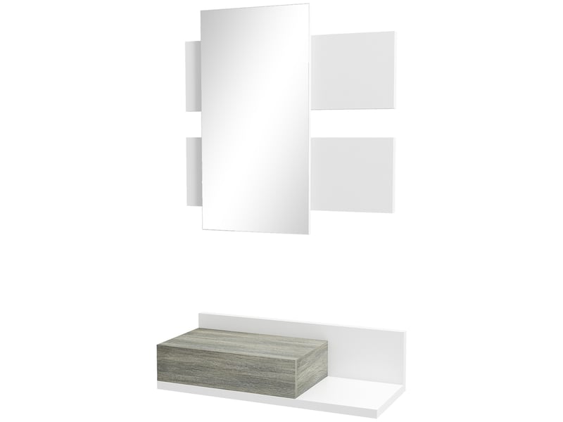  Ensemble de meubles d'entrée, console suspendue avec miroir et tiroir, 75 x 3,5 x 75 cm et 75 x 30,5 x 20 cm, blanc et gris  - Conforama B