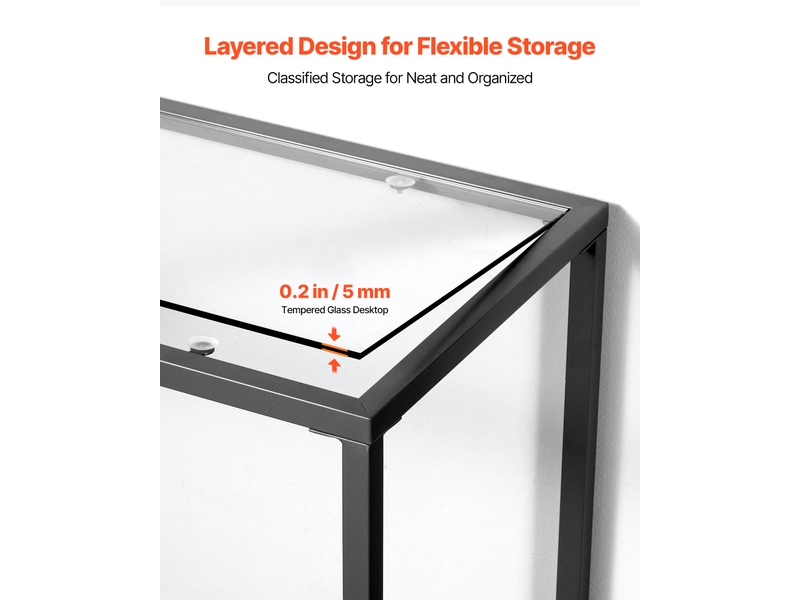  Vevor table console verre 2 niveaux, rectangulaire, moderne, noir.  - Conforama D