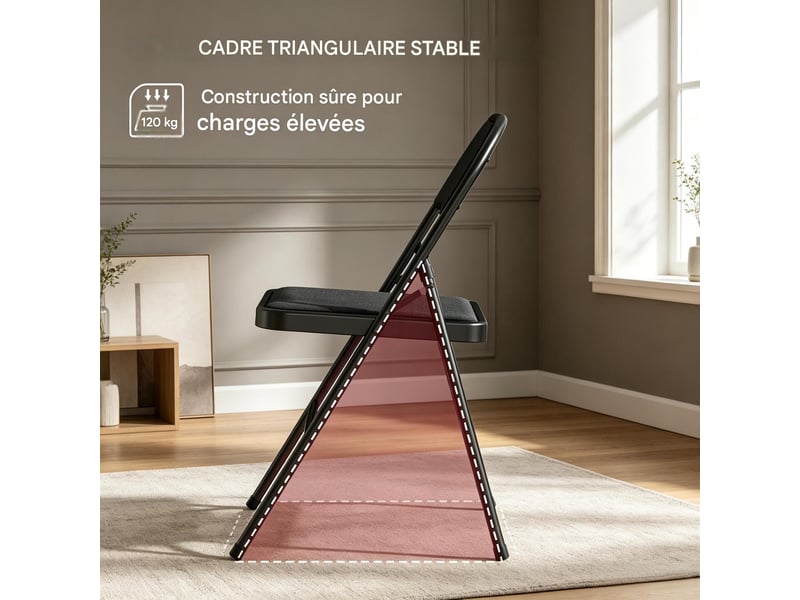  Lot de 6 chaises pliantes rembourrées en polyester noir T5828P571991 - Conforama D