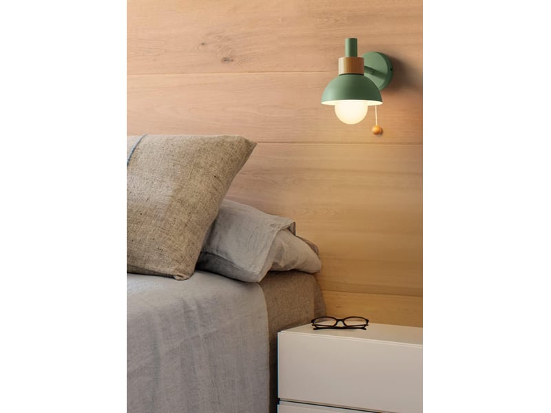  Appliques murales avec interrupteur à tirette, bois massif macaron applique murale de chevet vert ﻿  - Conforama C