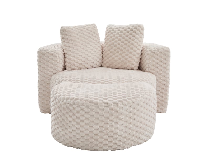  Fauteuil 130x115x84 cm avec repose-pieds, sans montage, tissu, beige  - Conforama A