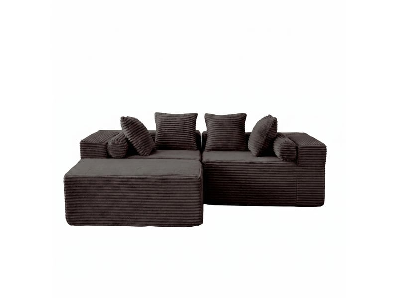 Canapé modulable d'angle 3 places compressé 266x110x60 cm, pour salon, élégant, en mousse douce et velours côtelé, noir - Conforama A