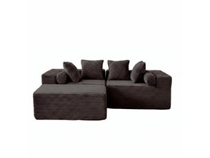 Canapé modulable d'angle 3 places compressé 266x110x60 cm, pour salon, élégant, en mousse douce et velours côtelé, noir