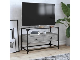 Meuble tv - banc tv - meuble de rangement avec dessus en verre sonoma gris bois d'ingénierie