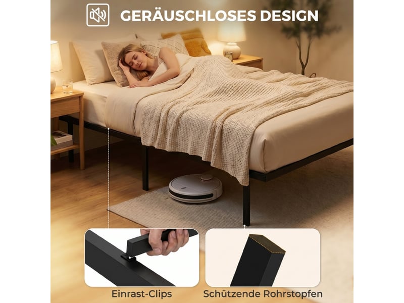  Cadre de lit en métal 90x200 cm lit simple noir avec espace de rangement sous le lit sans tête de lit  - Conforama R