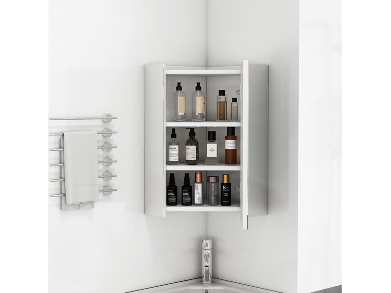  Meuble miroir de salle de bains d’angle mural 32,5x32,5x55,6 cm à trois miroirs, charnières amorties, mdf, blanc  - Conforama C