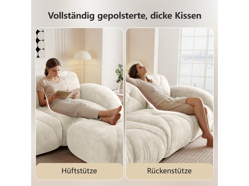 Canapé d’angle panoramique 4 places en tissu blanc, 358 cm, avec 1 poufs W3325S00341 - Conforama D
