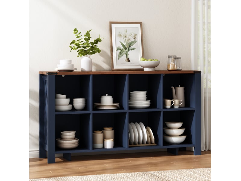 Meuble de rangement avec 8 niches ouvertes, en mdf bleu, pour cuisine, salon et salle à manger, 140 × 34 × 75 cm - Conforama C