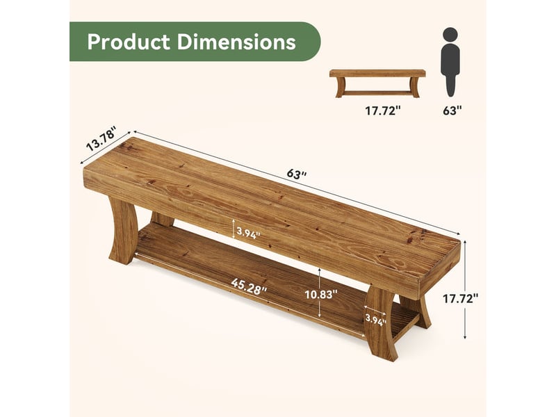  Banc d'entrée rustique en bois massif de 160 cm de long avec compartiment de rangement, banc à chaussures en bois pour entrée, chambre à coucher, couloir, salon, montage facile  - Conforama C