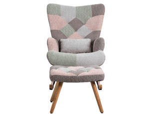 Fauteuil à bascule coloré 93 cm avec repose-pieds et coussin lombaire – assise 43 cm, base bois de caoutchouc stable