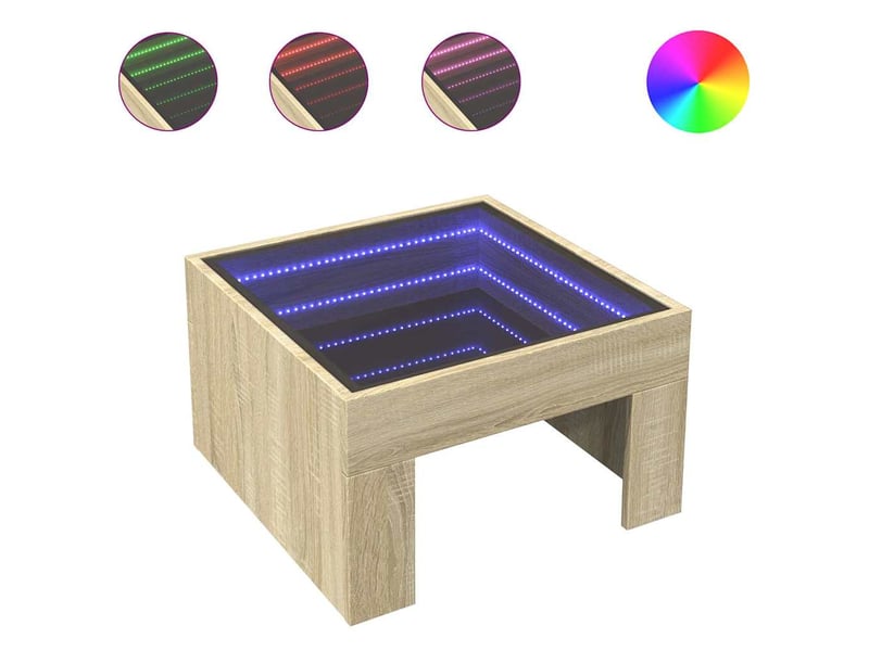 Table basse - table de salon - table à thé avec led infini chêne sonoma 50x50x30 cm - Conforama A