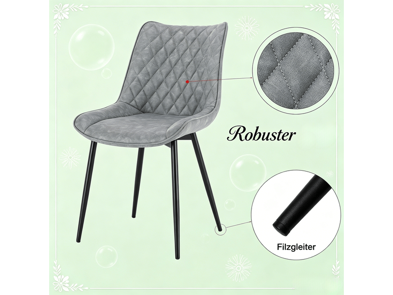  Lot de 2 chaises de salle à manger,46x40,5x85,5 cm,similicuir,gris  - Conforama E