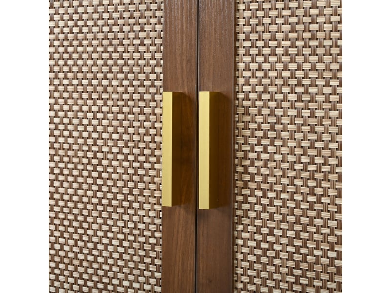  Armoire à portes galbées, 80 x 50 x 180 cm, panneaux de porte effet rotin, avec tringle et tiroirs, couleur noyer  - Conforama E