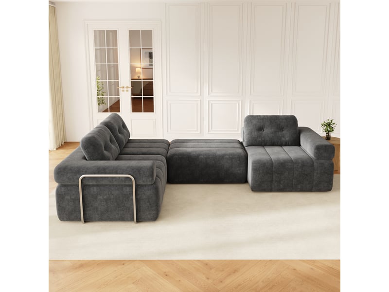  Canapé d’angle modulable 4 places en chenille gris, 258 × 165 × 79 cm IKSETERA TRADING LTD - Conforama R