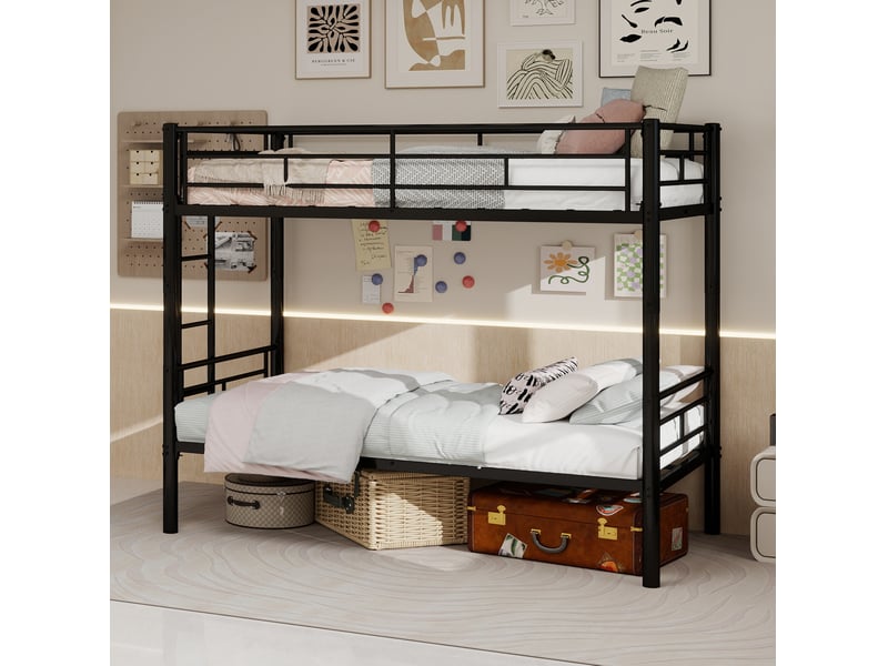  Lit superposé enfant 196,6x97,8x157 cm, convertible en 2 lits, structure métal, échelle antiglisse, noir, sans matelas  - Conforama B