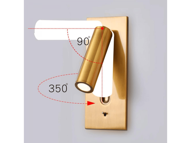  Applique murale, lampe de lecture de chevet, veilleuse rotative à 360 degrés avec interrupteur poussoir (cuivre, jaune  - Conforama C