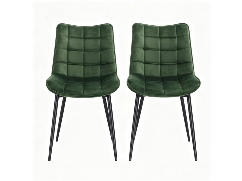Lot de 2 chaises de salle à manger en velours vert foncé avec pieds en métal - Conforama A
