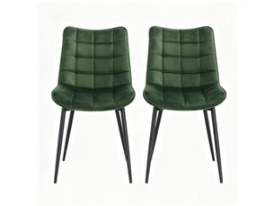 Lot de 2 chaises de salle à manger en velours vert foncé avec pieds en métal
