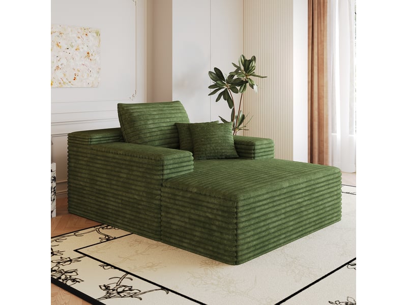 Canapé velours côtelé vert, méridienne assise profonde sans montage pour appartement, 115x159cm - Conforama W
