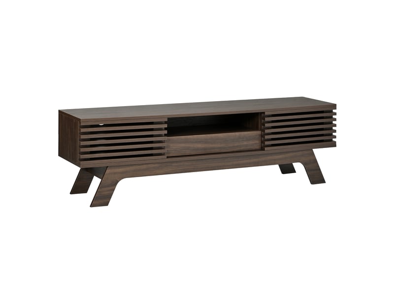 Meuble tv bas en mdf avec portes à lamelles, tiroir et passe-câbles, rangement multimédia moderne pour salon, design épuré et fonctionnel, pour aménagement intérieur moderne OPULERANE TRADING LTD - Conforama A