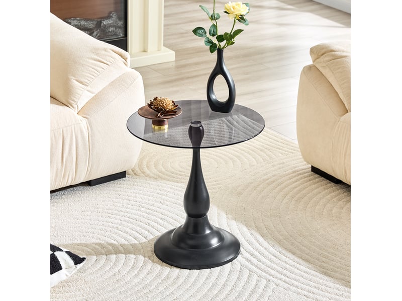  Table d'appoint ronde en verre trempé 50 cm, pied métal noir, hauteur 51,5 cm  - Conforama E