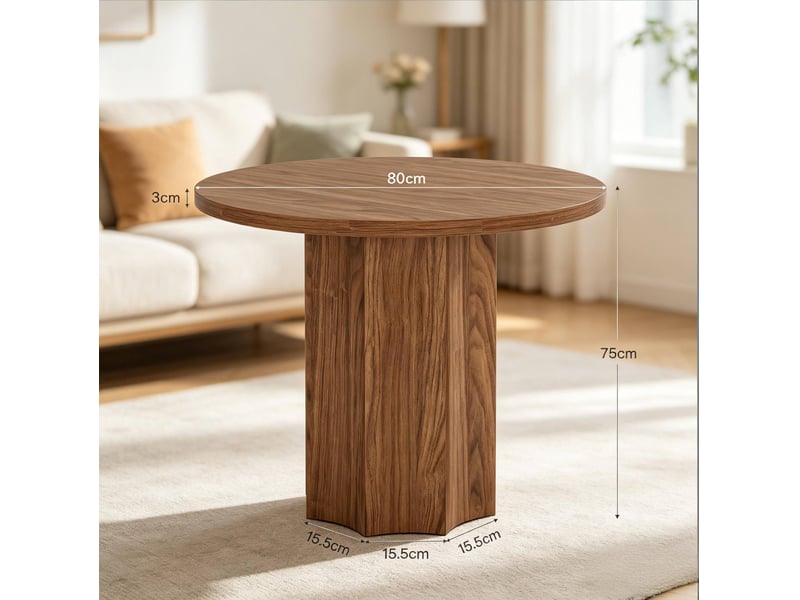 Table ronde de réunion 80 x 80 x 75,5 cm – marron – plateau mdf effet bois pour salle à manger et bureau - Conforama C