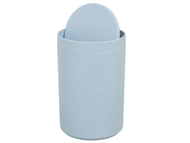  Poubelle ronde de salle de bain à couvercle basculant en polypropylène finition mate, capacité 5l,coloris bleu - longueur 18 x profondeur 18 x hauteur 27 cm  - Conforama C