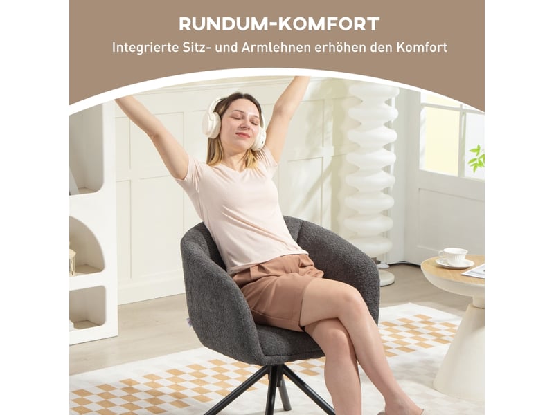  Fauteuil pivotant avec assise enveloppante et accoudoirs, pieds métalliques en polyester gris, 58,5×59×78,5 cm  - Conforama E