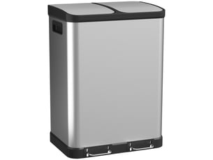 Poubelle de cuisine 2x30l à pédale en acier inoxydable argent 48,8x39,5x67 cm