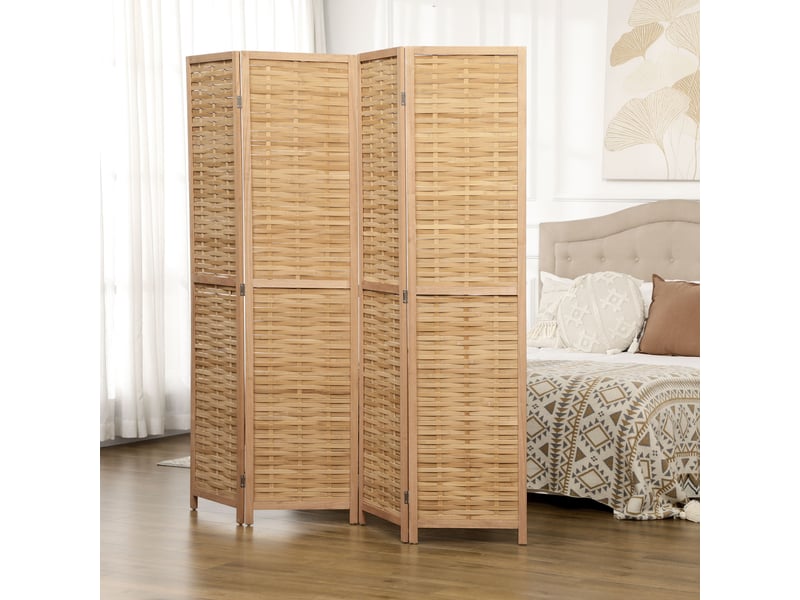  Paravent en bois séparateur de pièce closion de séparation pliable 4 panneaux en bambou naturel clair 160 x 170 cm  - Conforama W