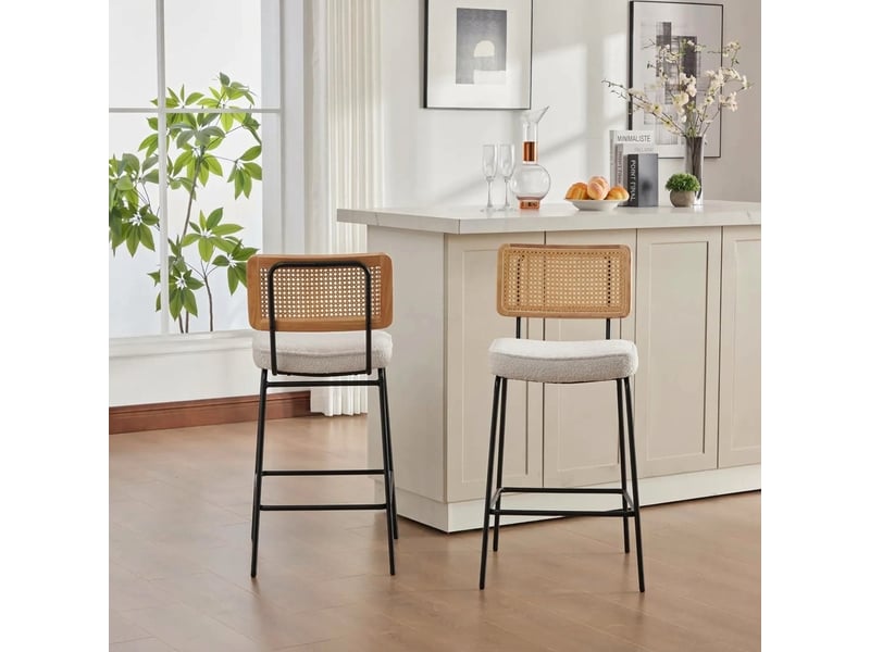  Tabouret de bar ivoire lot de 2 chaises de bar avec dossier aspect rotin et pieds en métal 96.5 cm  - Conforama D