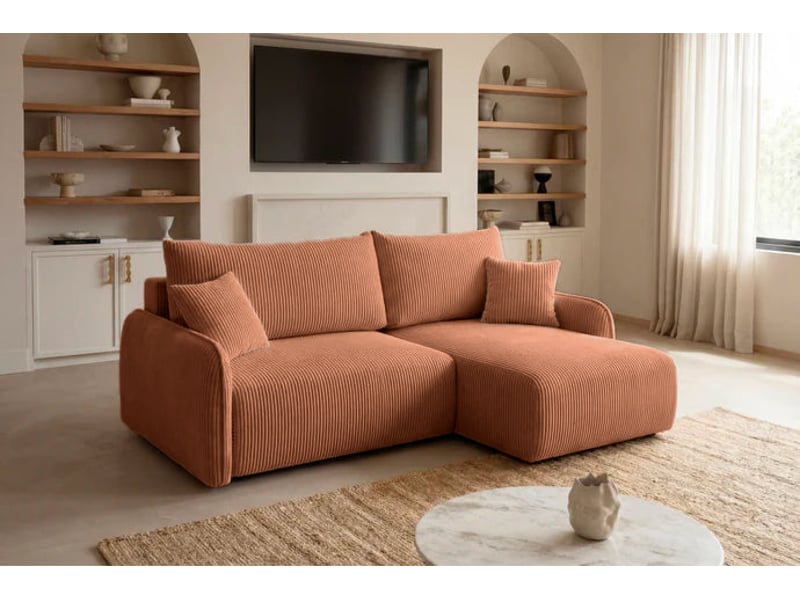  Sacha - canapé d'angle convertible petit velours côtelé 3 places terracotta  - Conforama B