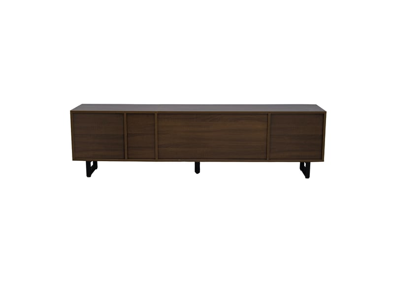  Meuble tv 180 cm noir brillant et bois naturel 4 portes sans poignée  - Conforama D