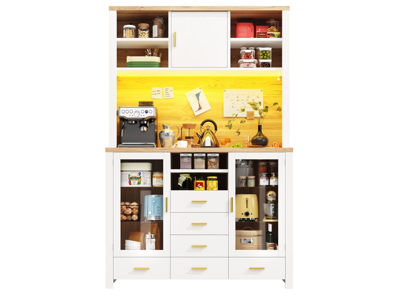  Armoires cuisine,buffet haut salle à manger de cuisine avec led,3 portes 6tiroirs-led,plan de travail-120x40x188cm-blanc  - Conforama A