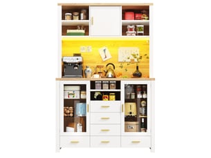 Armoires cuisine,buffet haut salle à manger de cuisine avec led,3 portes 6tiroirs-led,plan de travail-120x40x188cm-blanc
