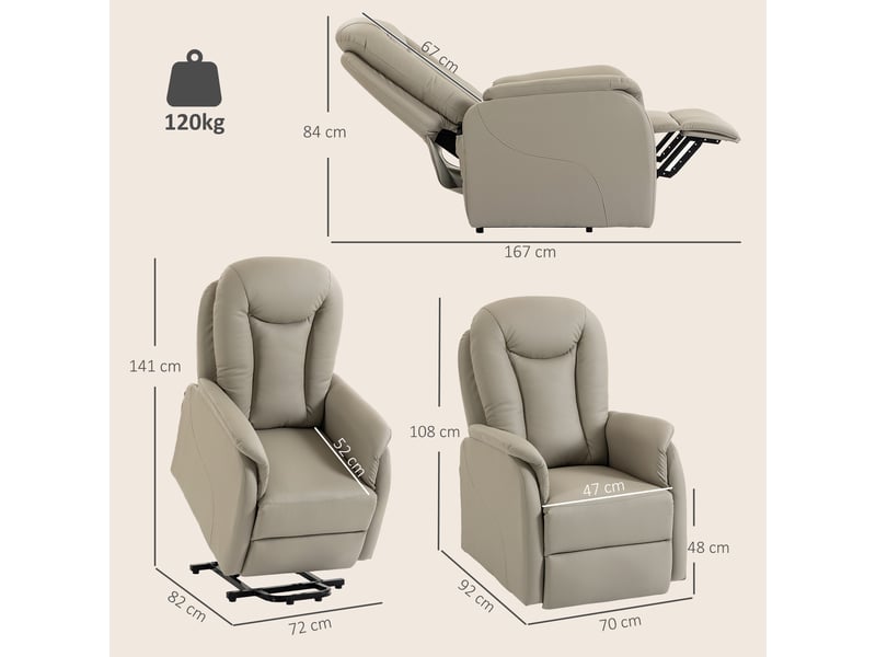  Fauteuil releveur électrique massage vibration et chaleur, dossier inclinable, fauteuil relax électrique en pu, gris  - Conforama C