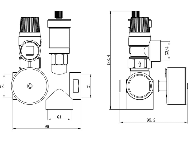  Groupe de sécurité pour chauffe-eau 1 pouce – 6 bars, avec clapet anti-retour  - Conforama B